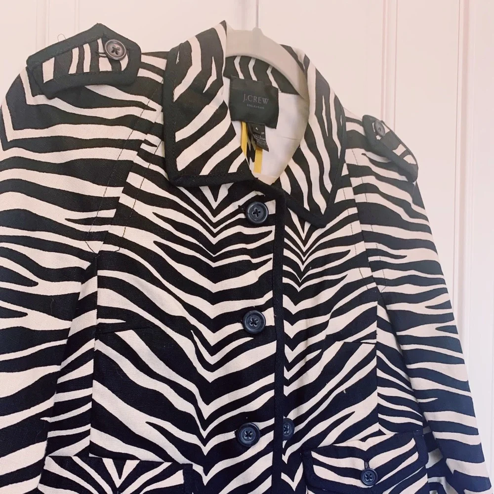 NWOT💓*SUPER CUTE* JCREW WOMEN’S ZEBRA BLAZER BUTTON COLLARED JACKET-BLACK/CREAM - Picture 2 of 9